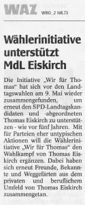 WAZ Bochum (30.03.2010): Wählerinitiative unterstützt MdL Eiskirch